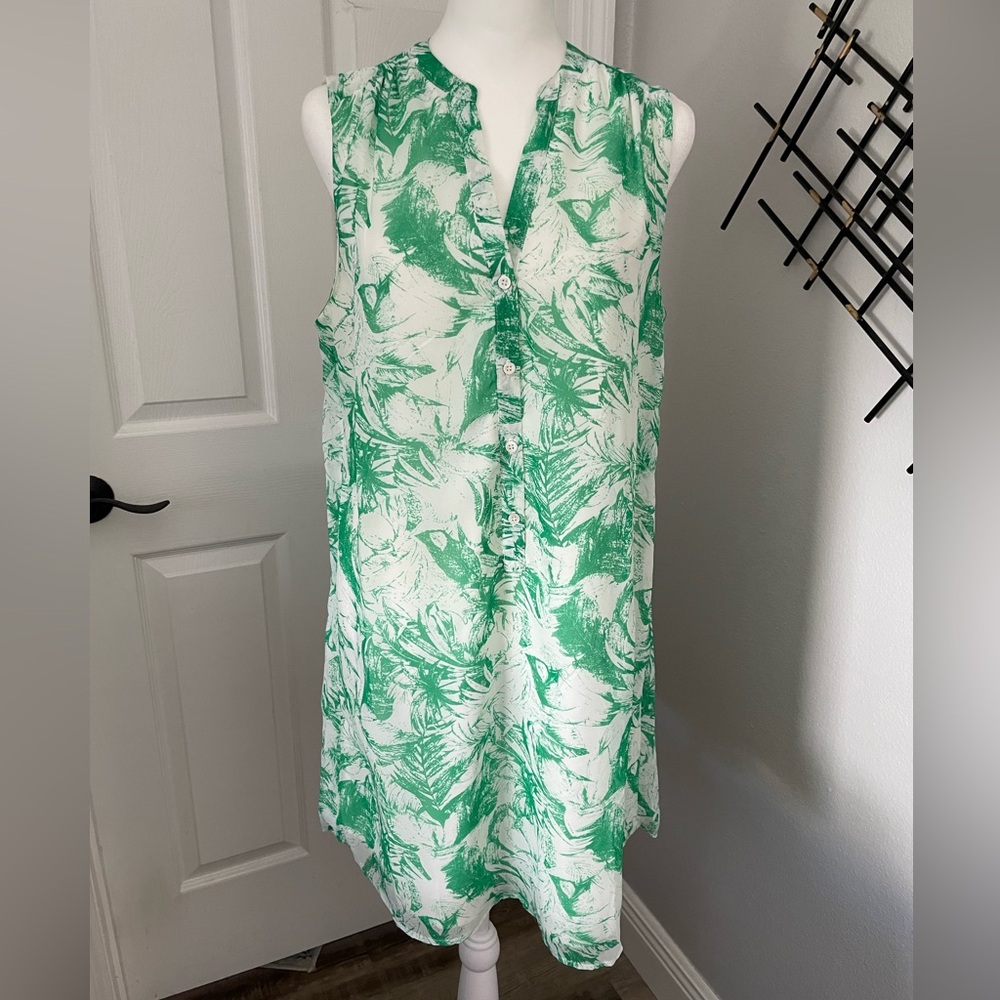 Love Tree Green and White Patterned Shirt Dress, Size Large